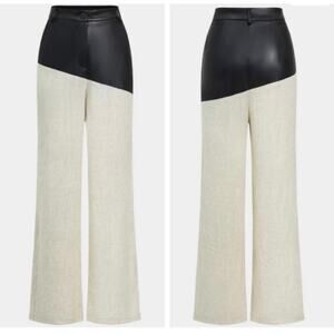 Micas Black Faux Leather & Cream Linen Pants – Size Medium – NWOT